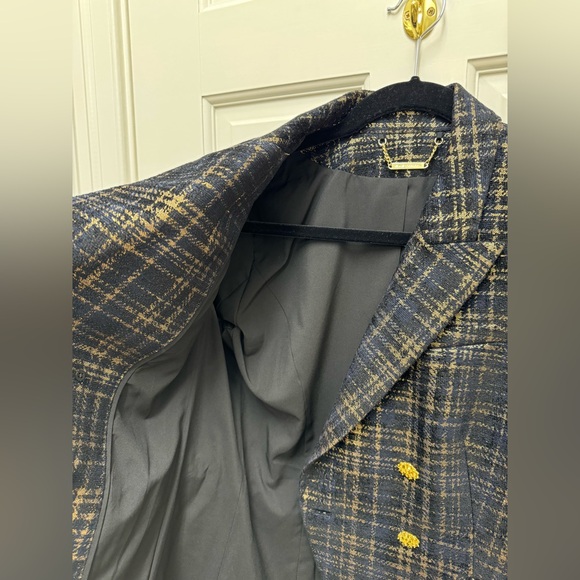 Elie Tahari Jezebel Metallic Double Breasted Tweed Blazer in Black / Gold Sz 10 - Picture 11 of 14